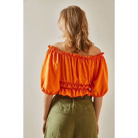 Turuncu Madonna Yaka Ayarlanabilir Bluz