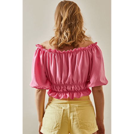 Pembe Madonna Yaka Ayarlanabilir Bluz