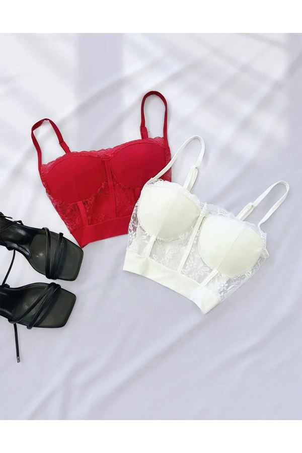 Kırmızı Desenli Büstiyer