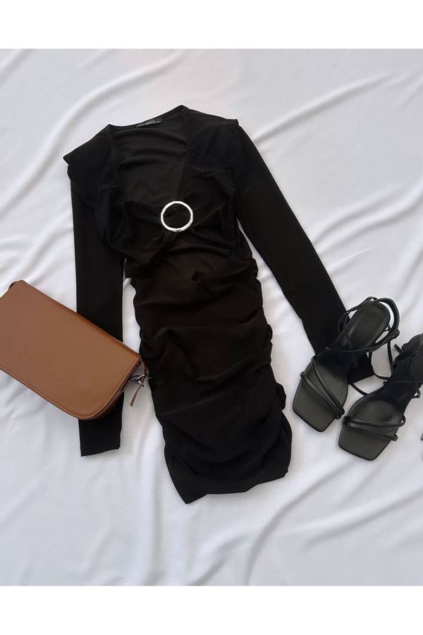 Siyah Sandy Toka Detay elbise