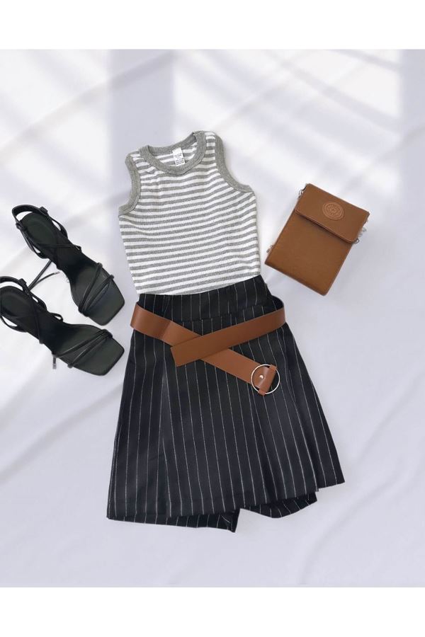 Gri Çizgili Atlet Crop