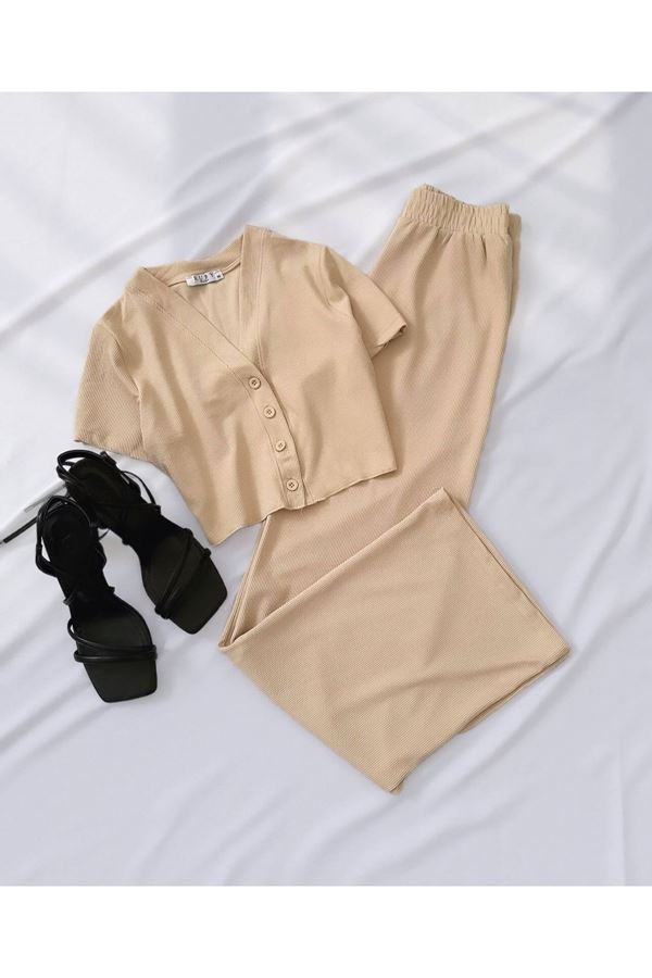 Bej Hırka Pantolon Takım