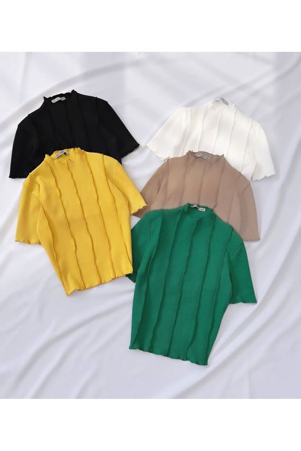 Siyah Ters Dikiş Crop Bluz