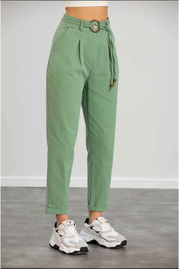 Yeşil Halkalı Keten Pantolon