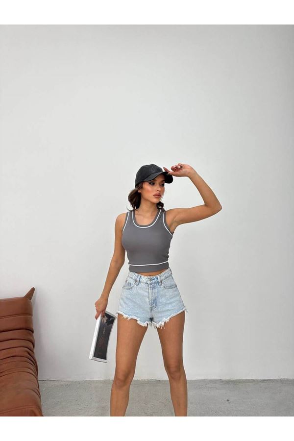 Gri Biyeli Atlet Crop