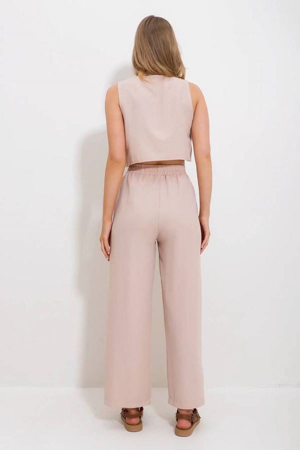 Bej Yelek Pantolon Dokuma Takım