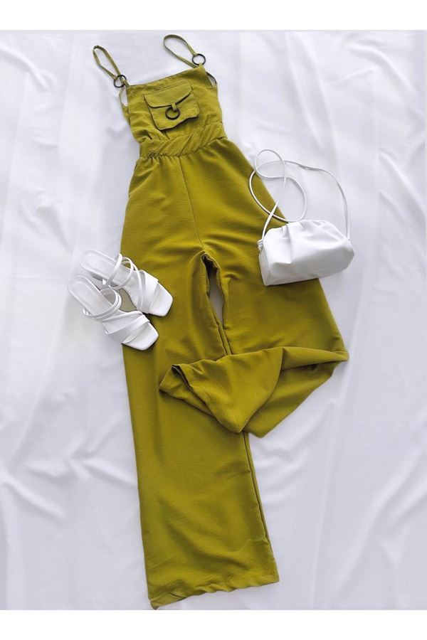 Yağ Yeşili Ayarlanabilir Askılı Tulum