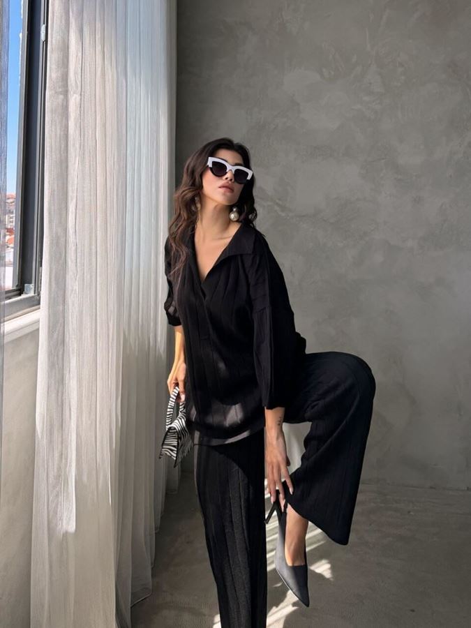 Siyah Polo Yaka Triko PantolonTakım