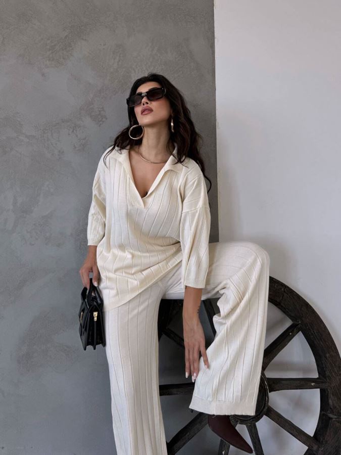 Bej Polo Yaka Triko PantolonTakım