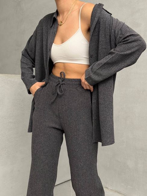 Antrasit Gofre Gömlek Takım