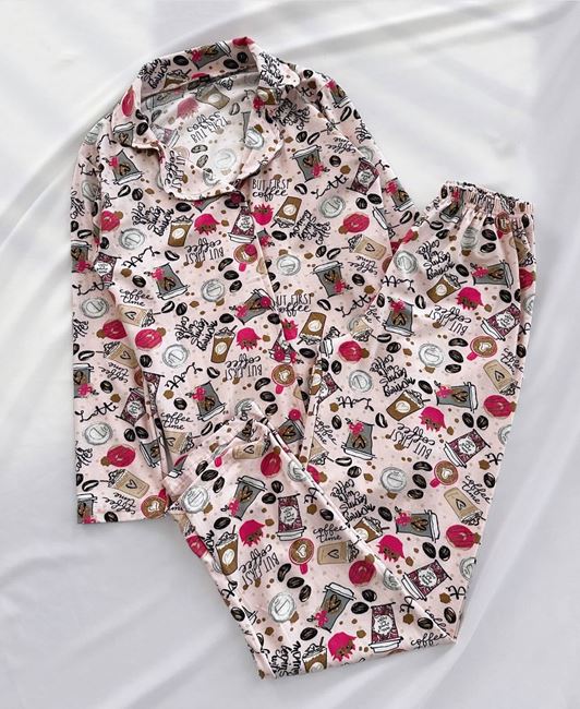 Pembe Coffe Düğmeli Pijama Takımı