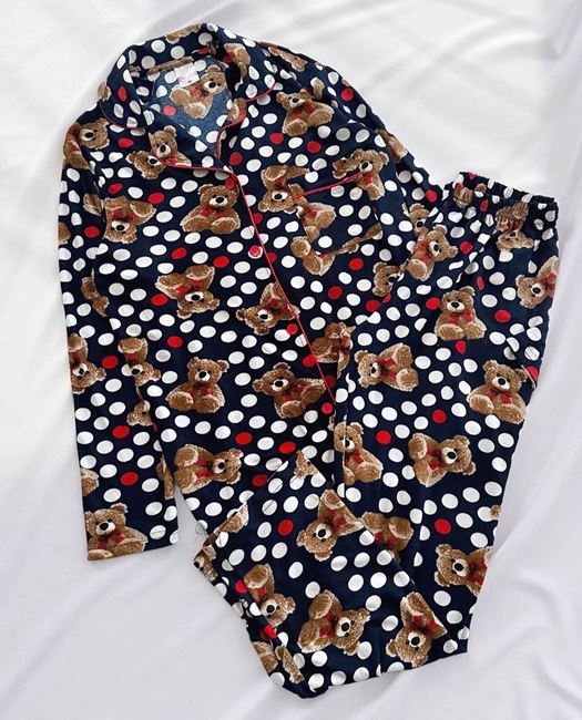 Lacivert Ayıcık Düğmeli Pijama Takımı