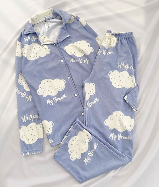 Mavi Bulut Süet Pijama Takımı