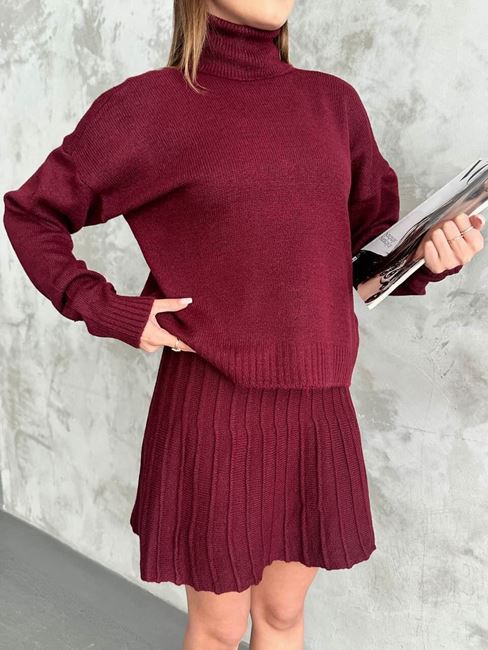 Bordo Balıkçı Yaka Çan Etek Takım