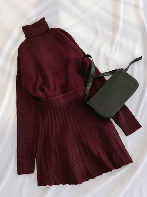 Bordo Balıkçı Yaka Çan Etek Takım