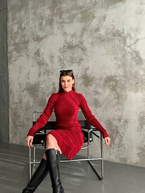 Bordo Triko Elbise