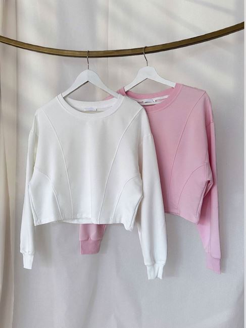 Beyaz Biyeli Crop Sweat