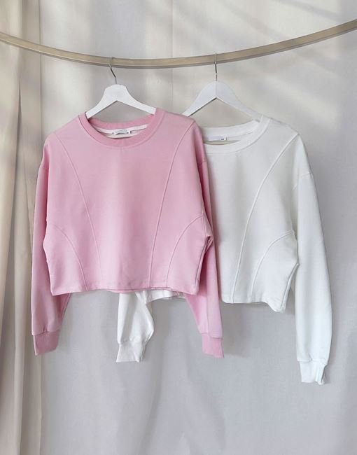 Pembe Biyeli Crop Sweat