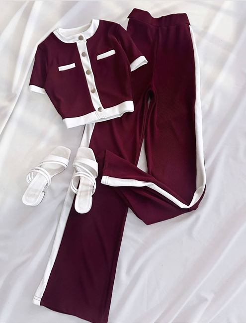 Bordo Kısa Kol Ottoman Takım