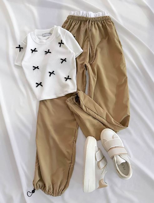 Bej Bel Detay Paraşüt Pantolon