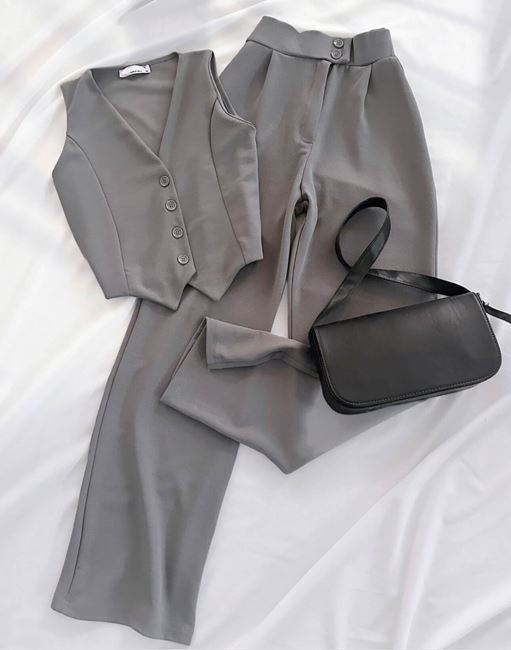 Gri Palazzo Yelek Takım