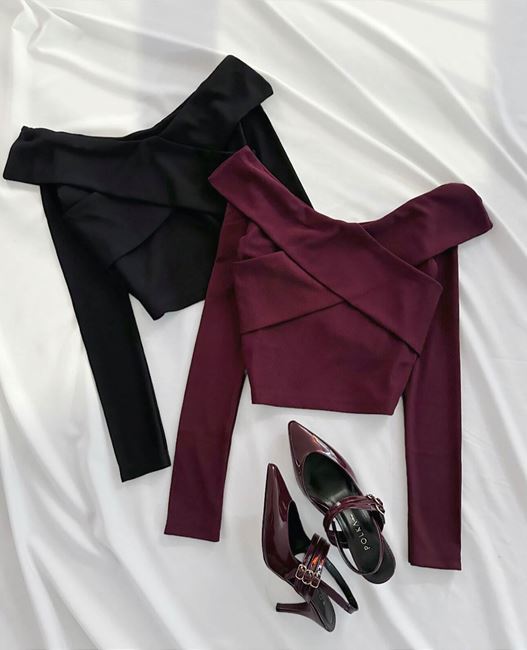 Bordo Kayık Yaka Bluz