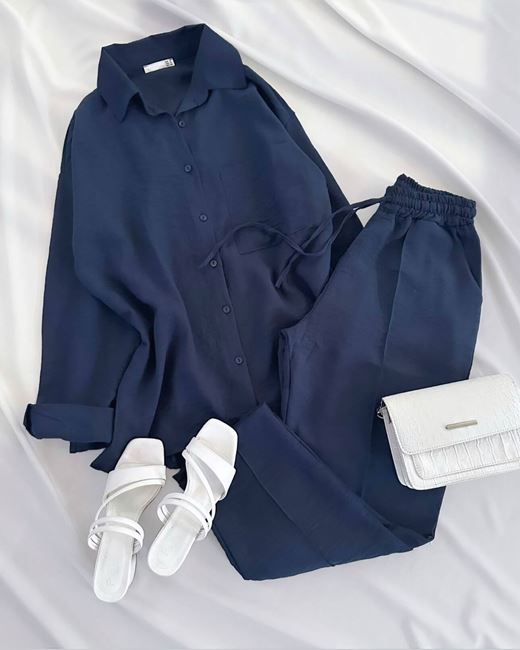 Lacivert Gömlek Pantolon Keten Takım