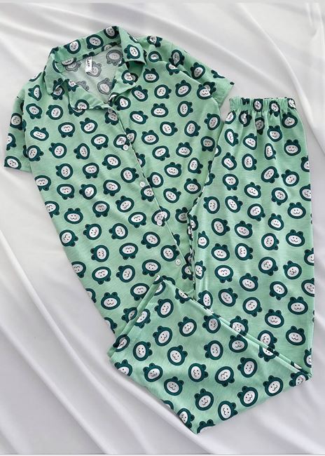 Yeşil Frog Kısa Kol Pijama Takımı