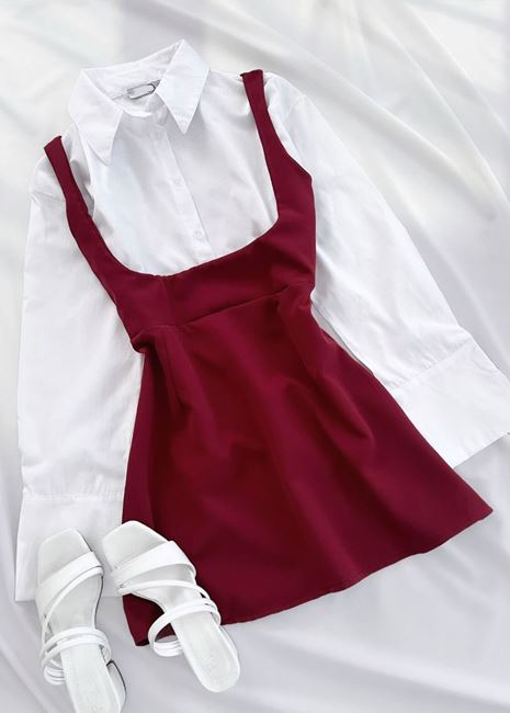 Bordo Gömlek Detay Salopet