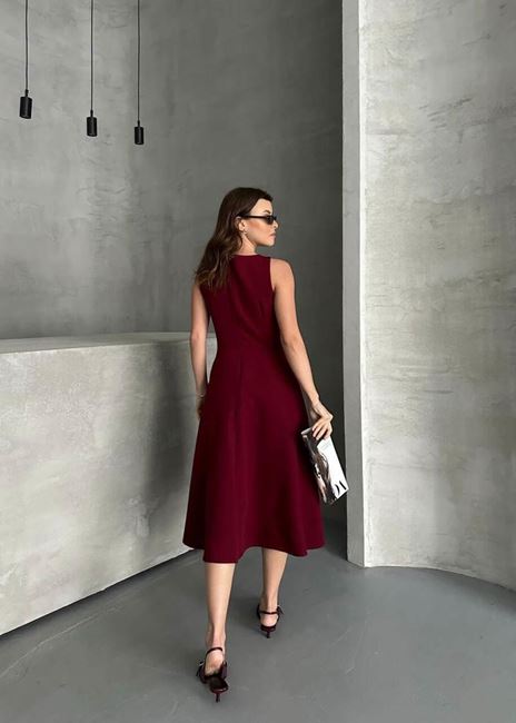 Bordo Midi Cepli Elbise