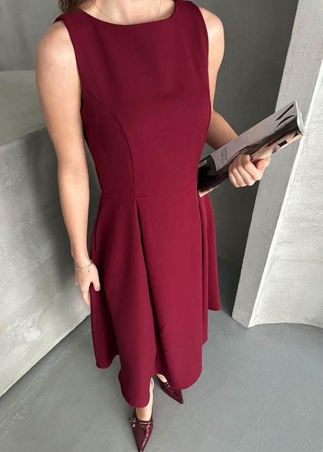 Bordo Midi Cepli Elbise