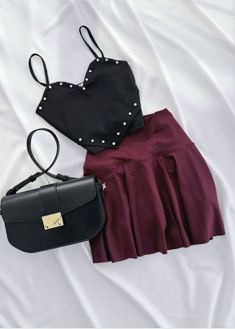 Siyah Taş Kalp Crop