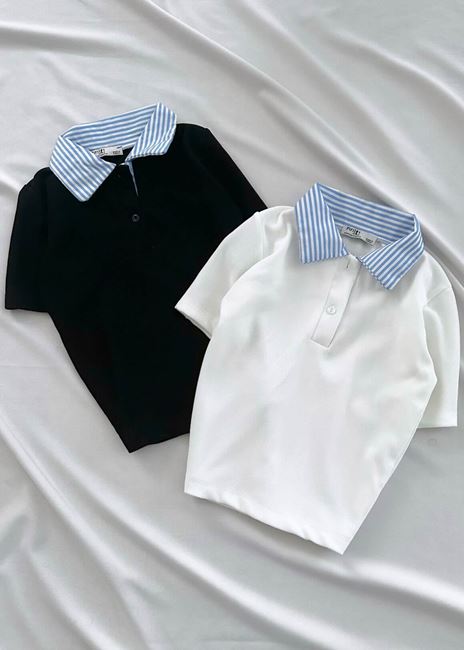 Siyah Çizgili Gömlek  Yaka Crop