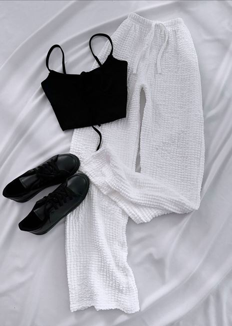 Beyaz Gofre Pantolon