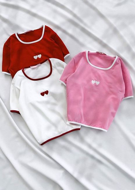 Pembe Kalp Nakış Biyeli Crop