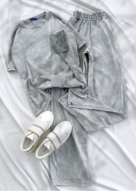 Açık Gri Batik Cep Detay Takım