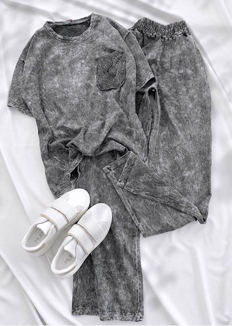 Koyu Gri Batik Cep Detay Takım