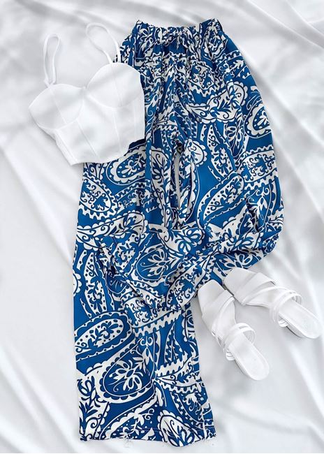 Mavi Rq Desenli Bol Pantolon