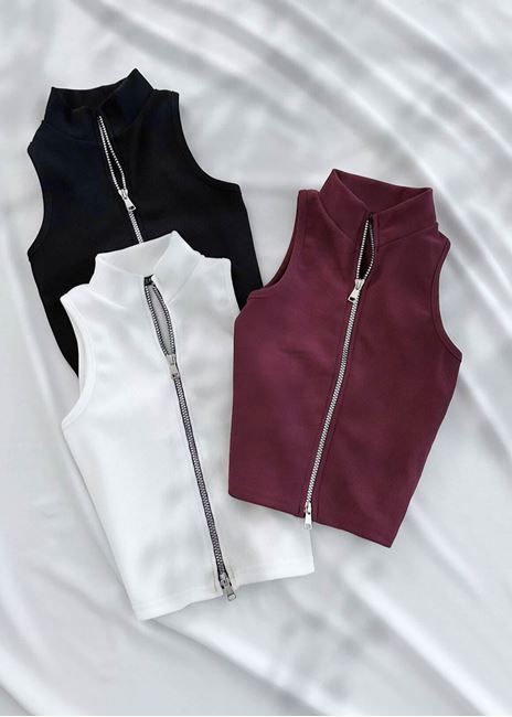 Bordo Atlet Fermuar Detay Bluz