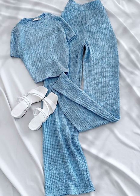 Mavi Gofre Bisiklet Yaka Takım