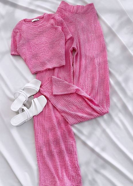 Pembe Gofre Bisiklet Yaka Takım