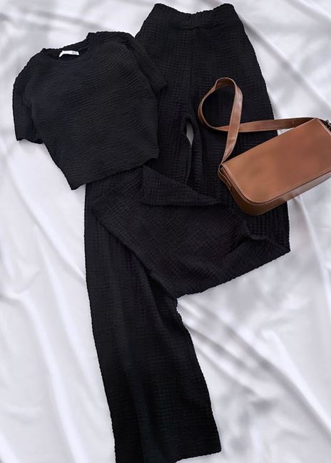 Siyah Gofre Bisiklet Yaka Takım