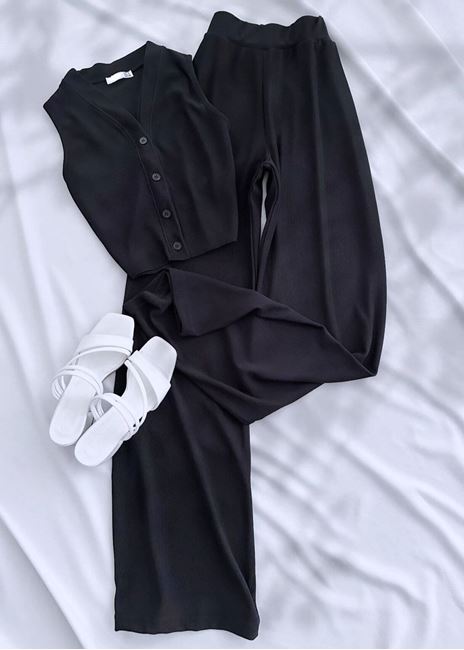 Siyah Ottoman Yelek Takım