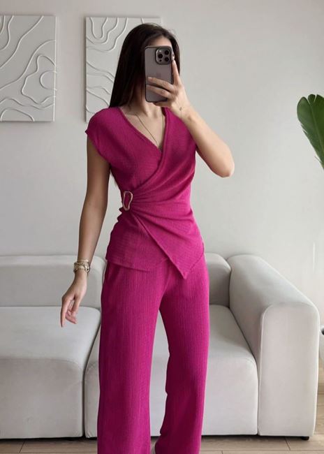 Fuşya Tokalı Bel Detay Takım