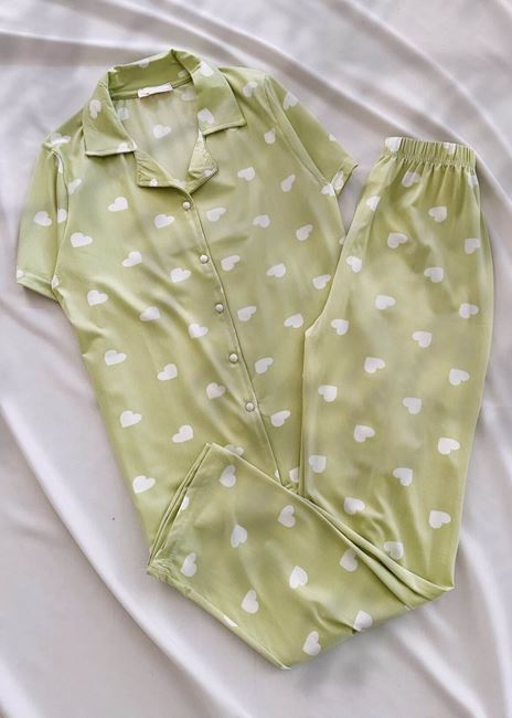 Yeşil Kalp Milan Pijama Takımı