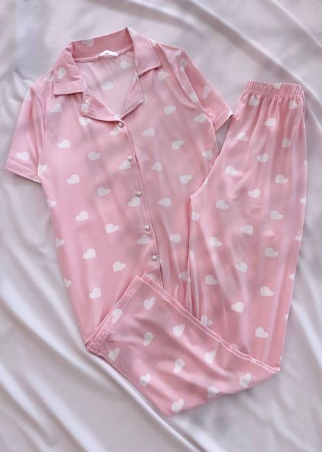 Pembe Kalp Milan Pijama Takımı