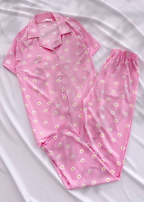 Pembe Çiçek Milan Pijama Takımı