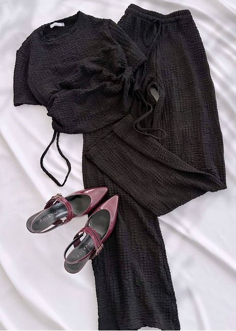 Siyah Yan Büzgü Gofre Takım