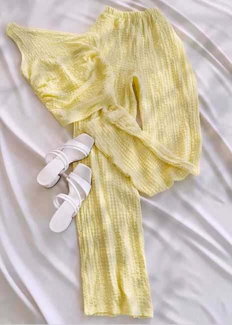 Sarı Tek Omuz Gofre Takım