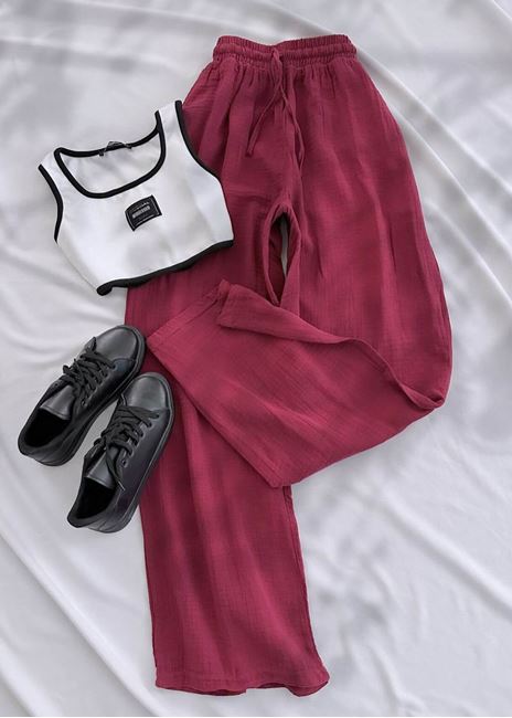 Bordo Müslin Pantolon
